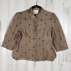 Sara Berman 70% Silk Brown Long Sleeve Cut-Out Shirt Women's Size Medium